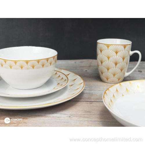 Porcelain dinner set real-gold decal